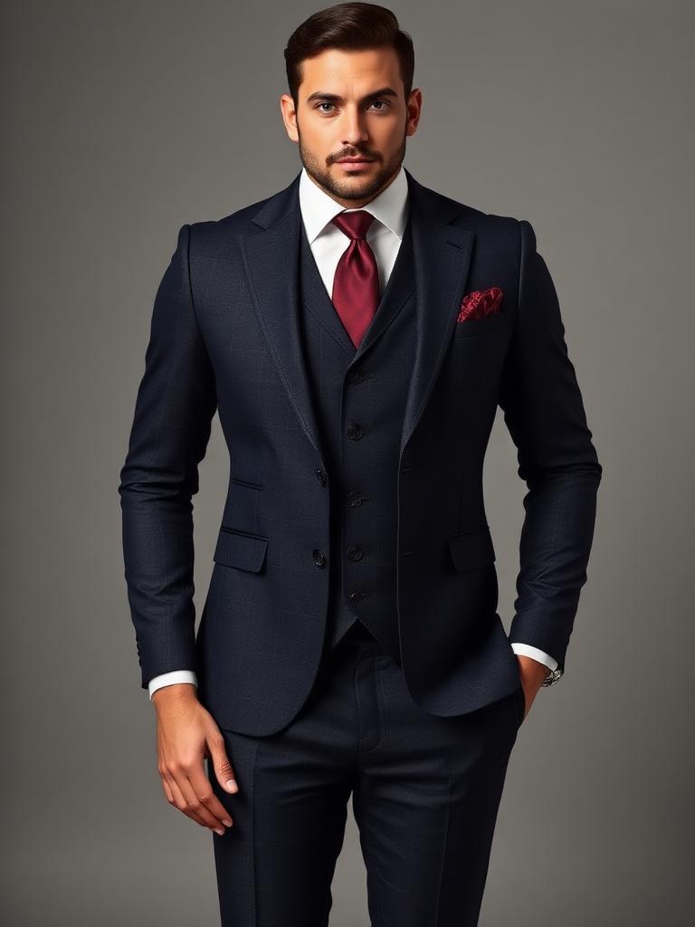 Dark Navy Flannel Three-Piece