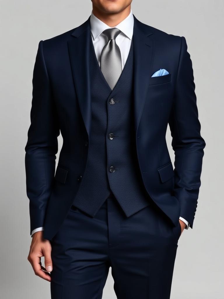 Navy Solid Three-Piece
