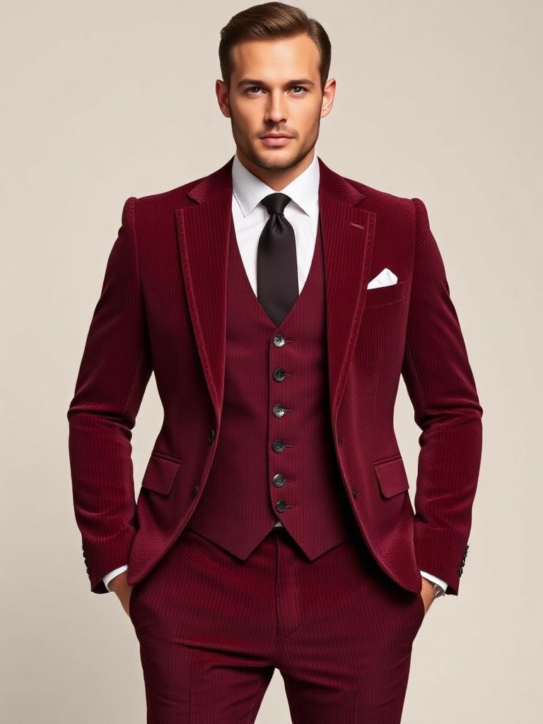 Burgundy Corduroy Three-Piece